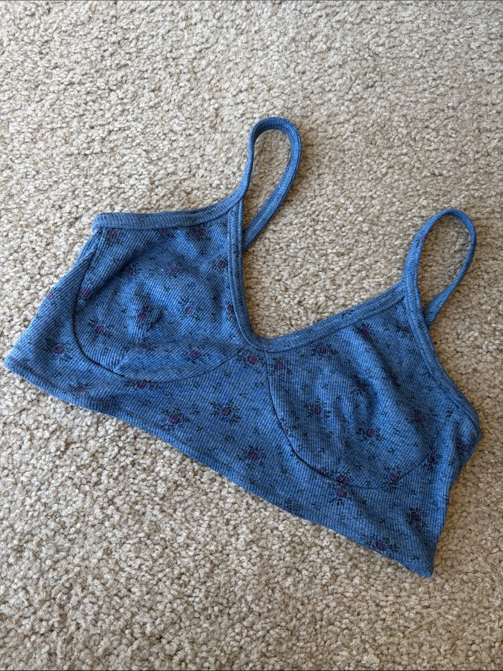 Blue Floral Ribbed Bandeau Bralette